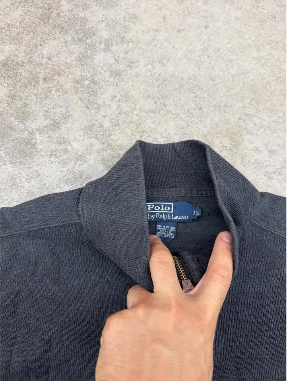 vintage polo ralph lauren faded black quarter zip sweater size xl
